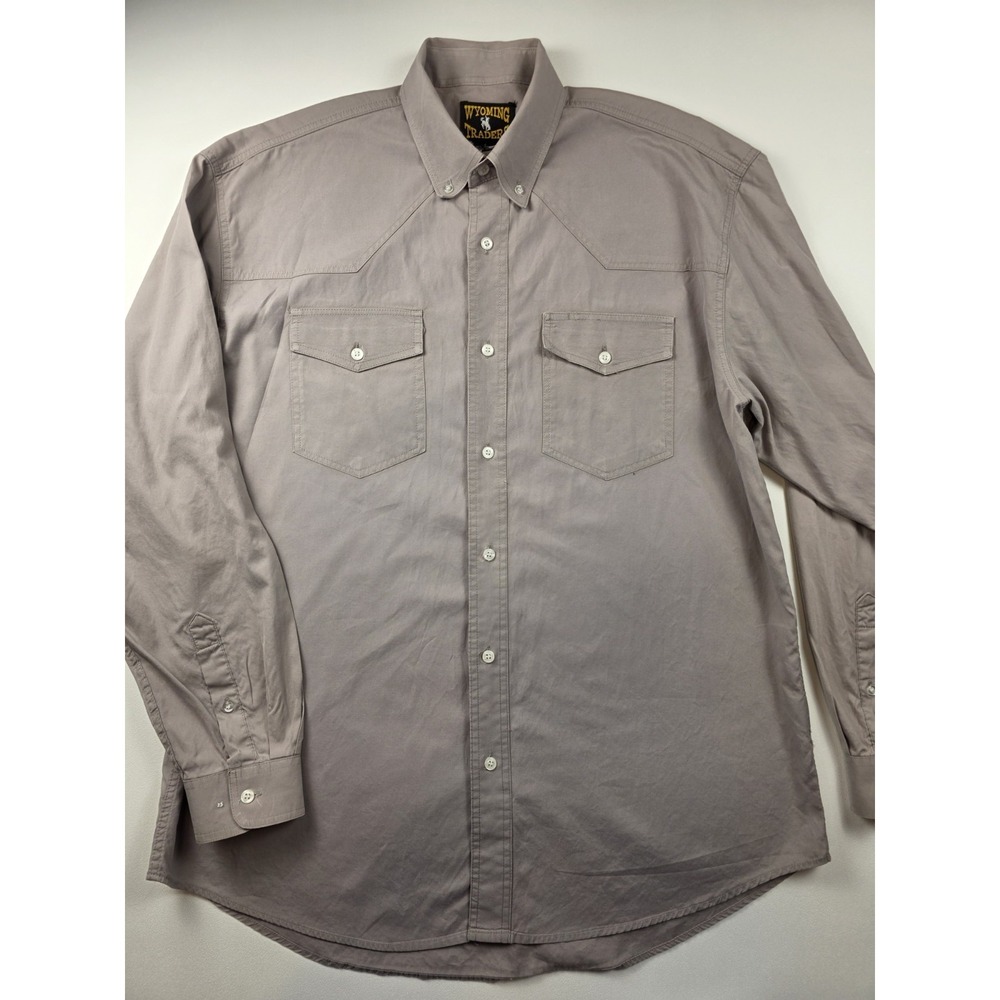 Wyoming Traders Mens Shirt Sz Large Gray 100% Cotton Long Sleeve Button Up